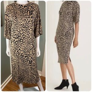 Chico's Sz 2 Leopard Dress Cheetah Midi Shift Animal Print 12/14